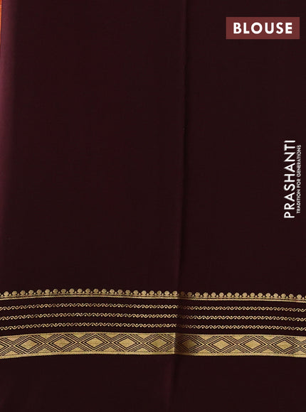 Pure mysore silk saree rustic orange and coffee brown with allover small zari checks & buttas and rettapet zari woven border