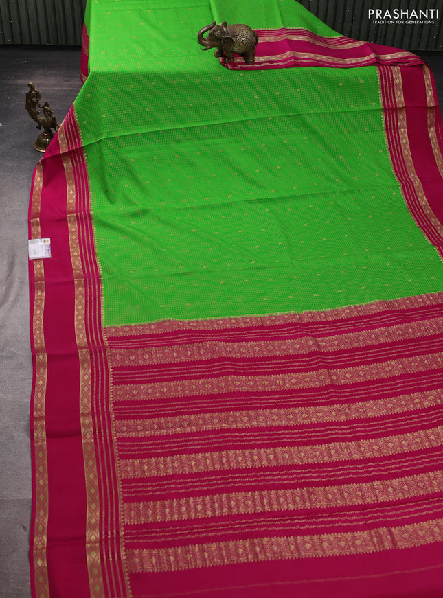 Pure mysore silk saree light green and pink with allover small zari checks & buttas and rettapet zari woven border