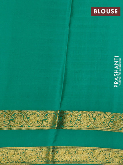 Pure mysore silk saree teal green with allover small zari checks & buttas and rettapet zari woven border