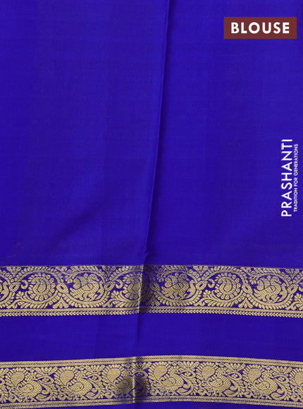 Pure mysore silk saree blue with allover small zari checks & buttas and rettapet zari woven border