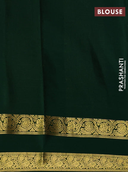Pure mysore silk saree bottle green with allover small zari checks & buttas and rettapet zari woven border