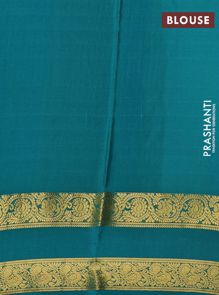 Pure mysore silk saree teal blue with allover small zari checks & buttas and rettapet zari woven border