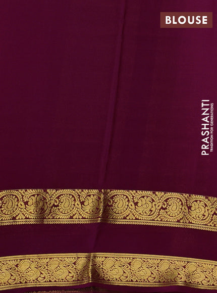 Pure mysore silk saree wine with allover small zari checks & buttas and rettapet zari woven border