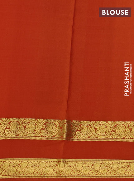 Pure mysore silk saree rustic orange with allover small zari checks & buttas and rettapet zari woven border