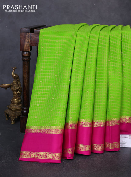 Pure mysore silk saree light green and pink with allover small zari checks & buttas and rettapet zari woven border