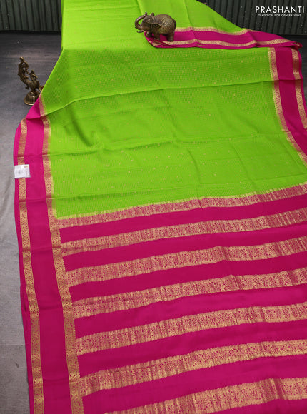 Pure mysore silk saree light green and pink with allover small zari checks & buttas and rettapet zari woven border