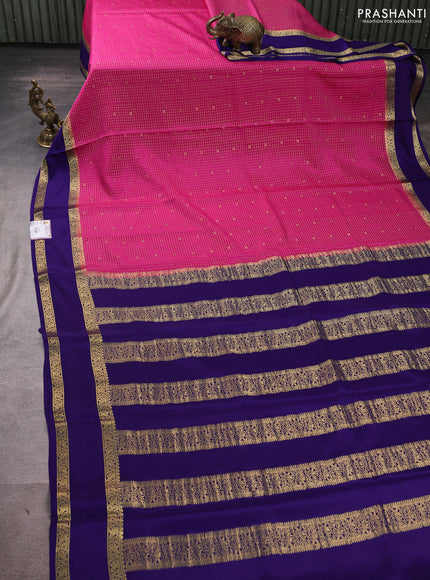 Pure mysore silk saree pink and violet with allover small zari checks & buttas and rettapet zari woven border