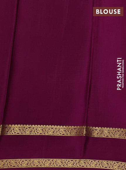 Pure mysore silk saree green and purple with allover small zari checks & buttas and rettapet zari woven border