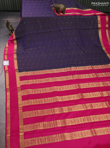 Pure mysore silk saree navy blue and pink with allover small zari checks & buttas and rettapet zari woven border