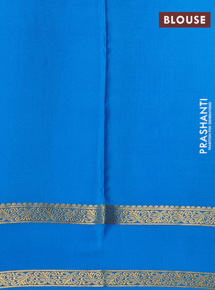Pure mysore silk saree deep wine and blue with allover small zari checks & buttas and rettapet zari woven border