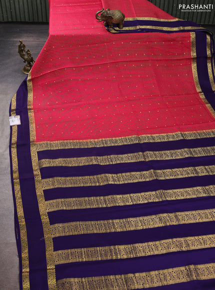 Pure mysore silk saree pink and violet with allover small zari checks & buttas and rettapet zari woven border