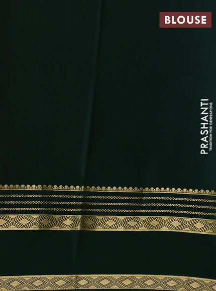Pure mysore silk saree lime green and bottle green with allover small zari checks & buttas and rettapet zari woven border