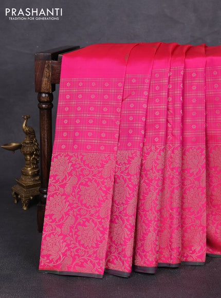 Pure kanchipuram silk saree pink and green with zari woven buttas and long zari woven border