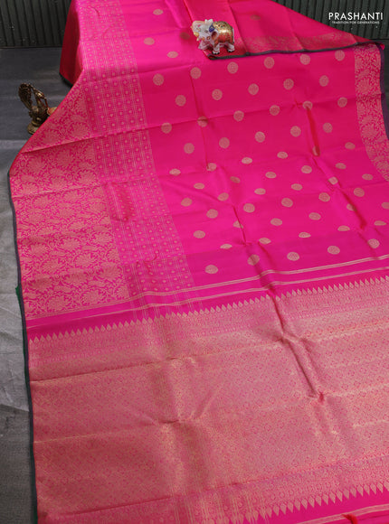 Pure kanchipuram silk saree pink and green with zari woven buttas and long zari woven border