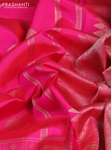 Pure kanchipuram silk saree pink and green with zari woven buttas and long zari woven border