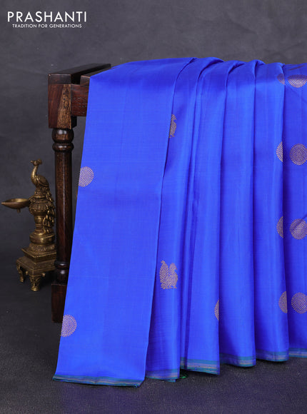 Pure kanchipuram silk saree royal blue with annam & rudhraksha zari woven buttas and piping zari woven border