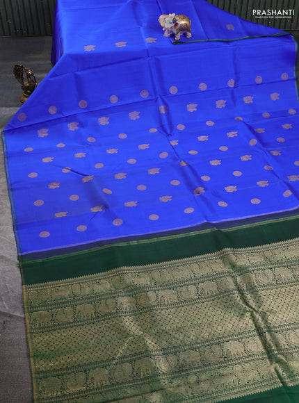 Pure kanchipuram silk saree royal blue with annam & rudhraksha zari woven buttas and piping zari woven border