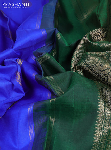 Pure kanchipuram silk saree royal blue with annam & rudhraksha zari woven buttas and piping zari woven border