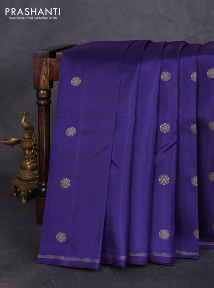 Pure kanchipuram silk saree blue and pink with annam & rudhraksha zari woven buttas and piping zari woven border