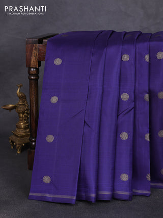 Pure kanchipuram silk saree blue and pink with annam & rudhraksha zari woven buttas and piping zari woven border