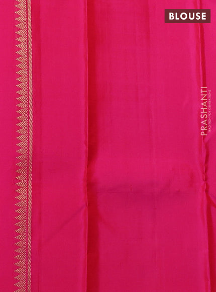 Pure kanchipuram silk saree blue and pink with annam & rudhraksha zari woven buttas and piping zari woven border