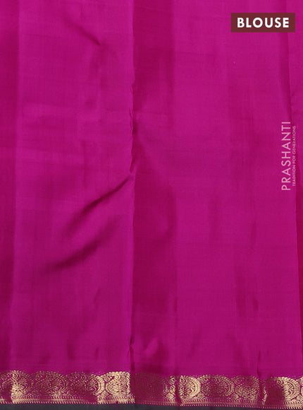 Pure kanchipuram silk saree orange and purple with zari woven buttas and paisley zari woven korvai border