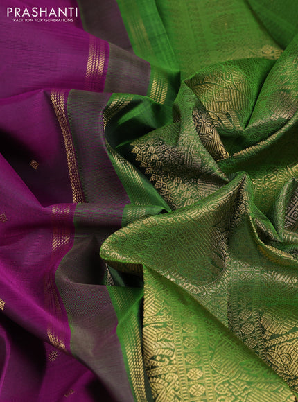 Pure kanchipuram silk saree purple and green with zari woven buttas and annam & elephant zari woven border