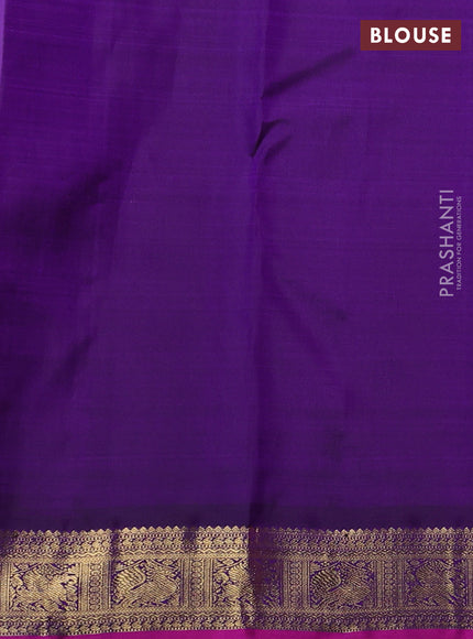 Pure kanchipuram silk saree orange and purple with zari woven buttas and zari woven korvai border