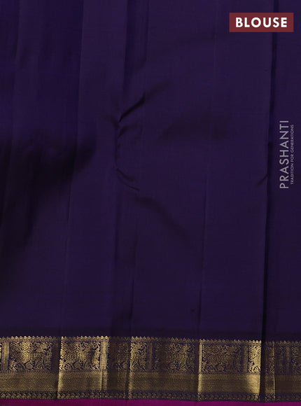 Pure kanchipuram silk saree pista green and dark blue with annam & rudhraksha zari woven buttas and zari woven korvai border