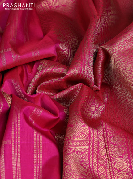 Pure kanchipuram silk saree magenta pink with allover zari checks & buttas and rich zari woven border