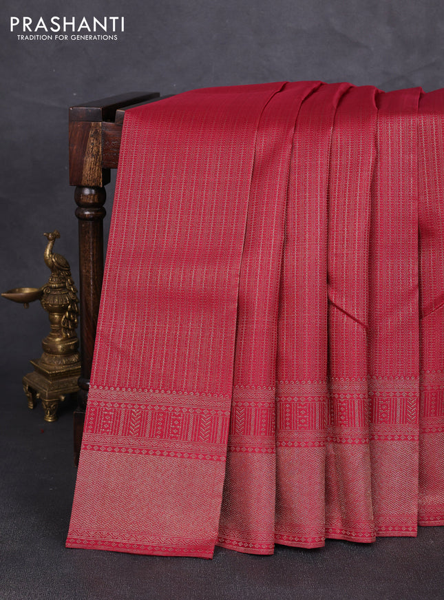 Pure kanchipuram silk saree maroon with allover zari woven brovade weaves and rich zari woven border