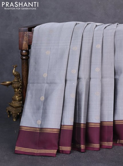 Pure soft silk saree grey and wine shade with zari woven buttas and rettapet zari woven border