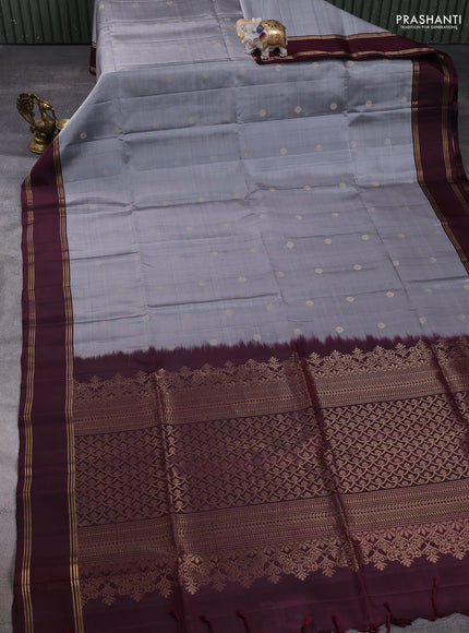 Pure soft silk saree grey and wine shade with zari woven buttas and rettapet zari woven border