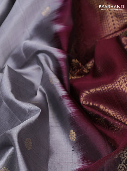 Pure soft silk saree grey and wine shade with zari woven buttas and rettapet zari woven border
