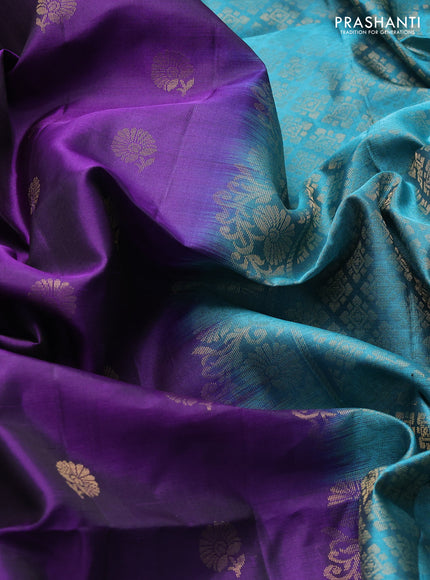 Pure soft silk saree violet and teal blue with zari woven buttas and rettapet zari woven border