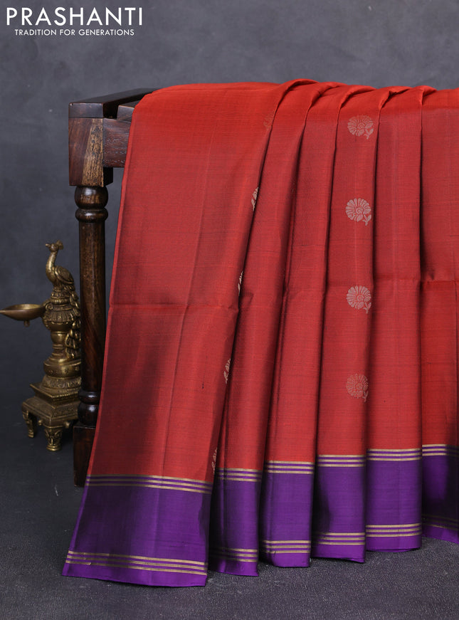 Pure soft silk saree deep maroon and violet with zari woven buttas and rettapet zari woven border