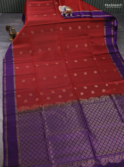 Pure soft silk saree deep maroon and violet with zari woven buttas and rettapet zari woven border