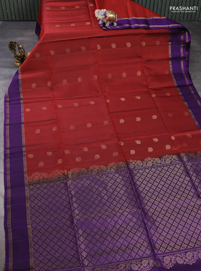 Pure soft silk saree deep maroon and violet with zari woven buttas and rettapet zari woven border