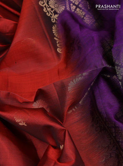 Pure soft silk saree deep maroon and violet with zari woven buttas and rettapet zari woven border