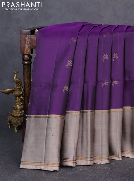 Pure soft silk saree violet and chikku shade with zari woven buttas and rettapet zari woven border