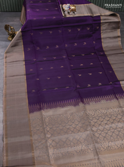 Pure soft silk saree violet and chikku shade with zari woven buttas and rettapet zari woven border