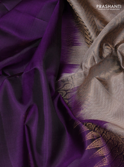 Pure soft silk saree violet and chikku shade with zari woven buttas and rettapet zari woven border