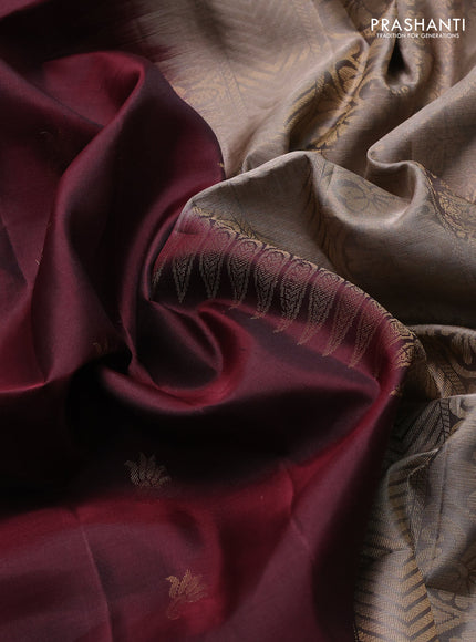 Pure soft silk saree deep maroon and chikku shade with zari woven buttas and rettapet zari woven border