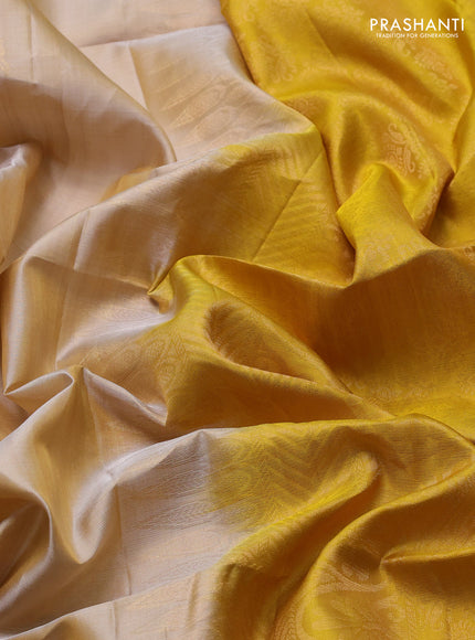 Pure soft silk saree beige and yellow with zari woven buttas and rettapet zari woven border