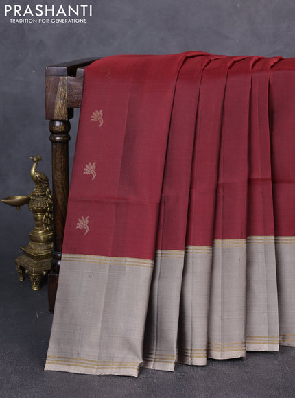 Pure soft silk saree deep maroon and rosy brown with zari woven buttas and rettapet zari woven border