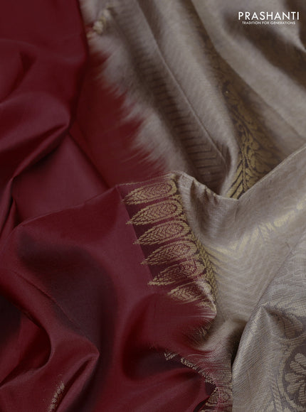 Pure soft silk saree deep maroon and rosy brown with zari woven buttas and rettapet zari woven border