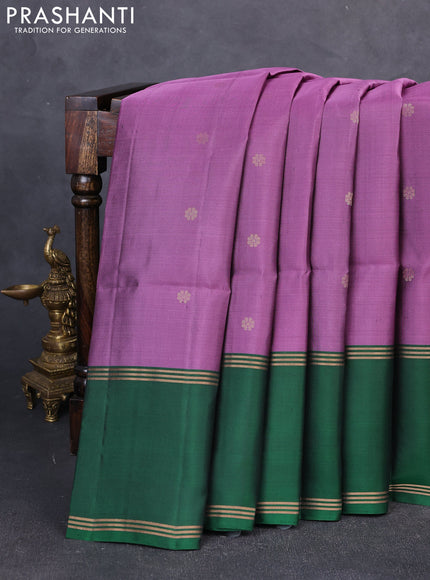 Pure soft silk saree purple and bottle green with zari woven buttas and rettapet zari woven border