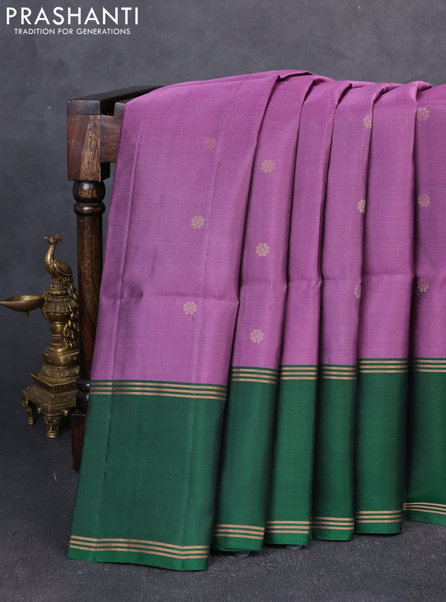 Pure soft silk saree purple and bottle green with zari woven buttas and rettapet zari woven border