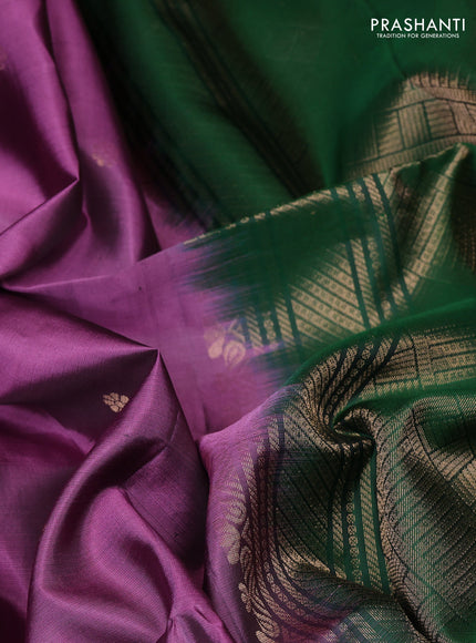 Pure soft silk saree purple and bottle green with zari woven buttas and rettapet zari woven border
