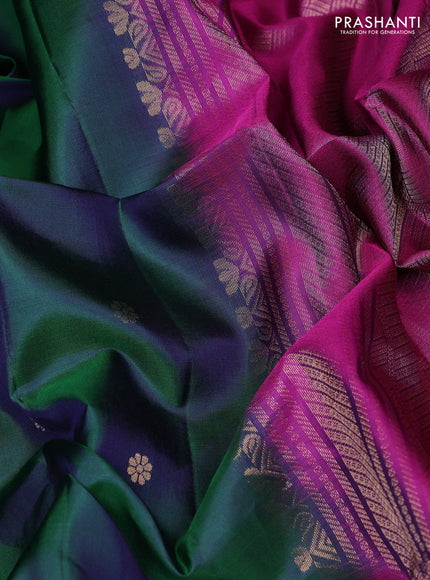 Pure soft silk saree bottle green and magenta pink with zari woven buttas and rettapet zari woven border